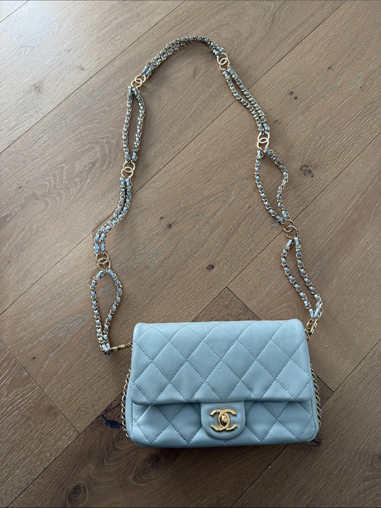 CHANEL Handbags - CHANEL Light Blue Quilted Leather Crossbody Bag with Gold Hardware